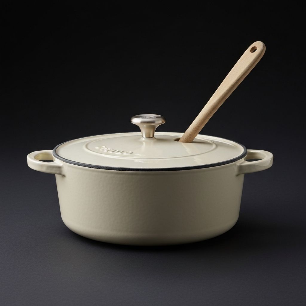 Crofton enameled cast iron dutch oven in cream color